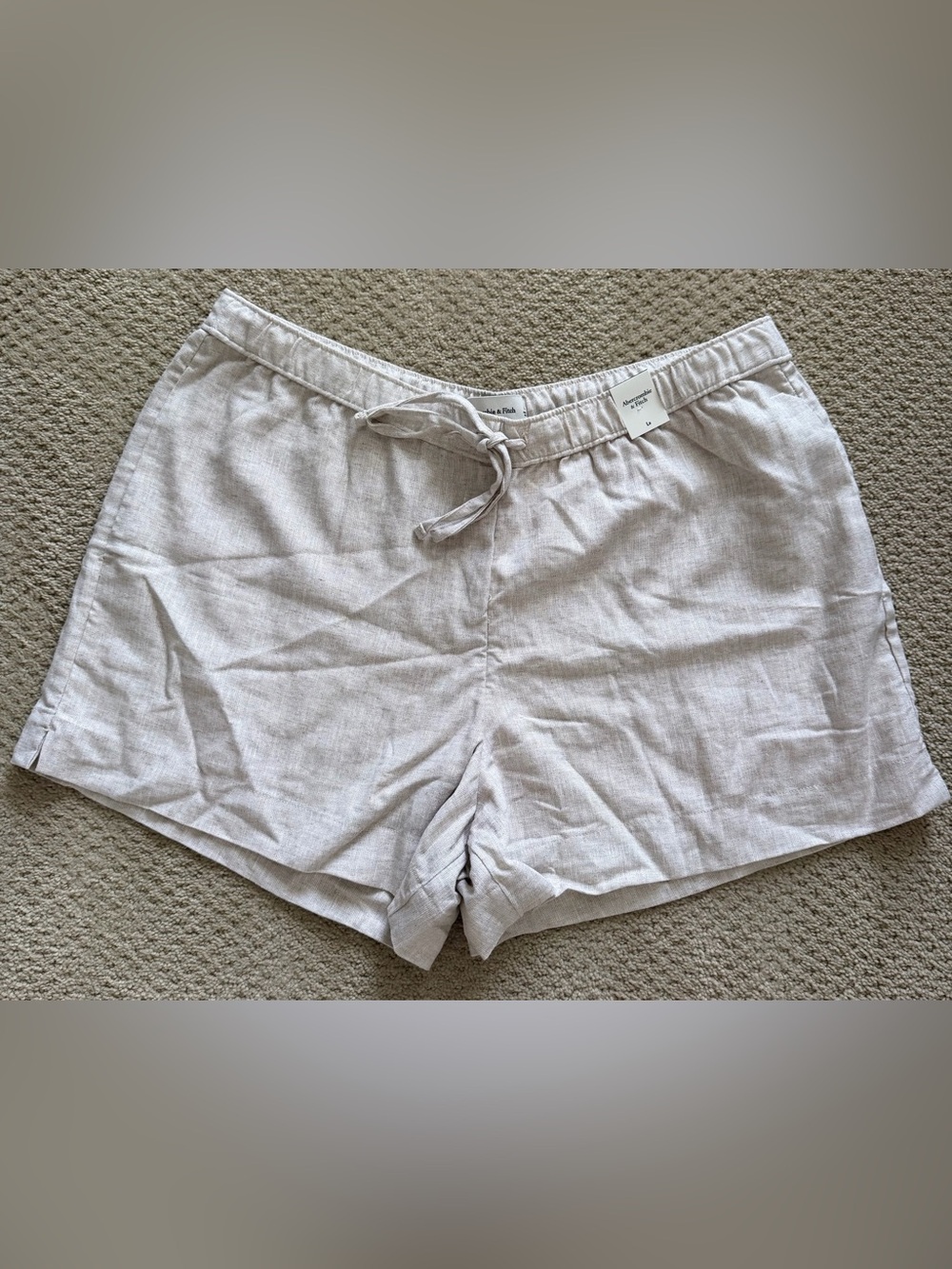 Abercrombie & Fitch Women's Oatmeal Drawstring Linen Shorts